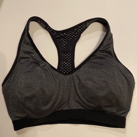 Reebok vent mesh & keyhole sports bra molded cups Small / Extra Small gray black - Picture 1 of 14